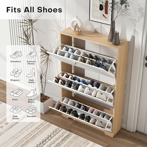 Nicetree Shoe Storage Cabinet with 3 Flip Drawer, Narrow - Image 6