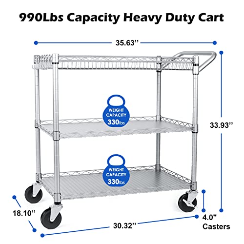 WDT 990Lbs Capacity Heavy Duty Rolling Utility Cart, NSF Rolling - Image 4