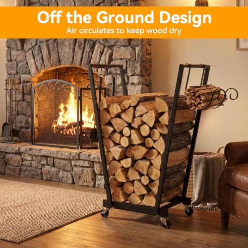 26in Firewood Log Rack Outdoor, Firewood Storage Holder Cart - Image 5