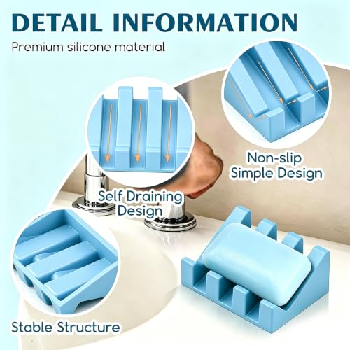 Self Draining Silicone Soap Dish Holder Waterfall Tray, 1 Pack - Image 4