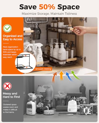 Sevenblue 2-Pack 2-Tier Height Adjustable Under Sink | Under Sink Stor - Image 3
