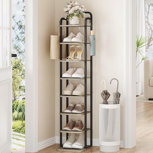 Hzuaneri 8 Tiers Vertical Shoe Rack, Tall Shoe Shelf with 2 Hooks - Image 2