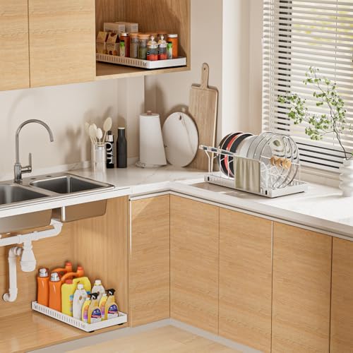 White 2 Pack Pot Lid Organizer, Pull Out Cabinet Rack, 8 Dividers - Image 3