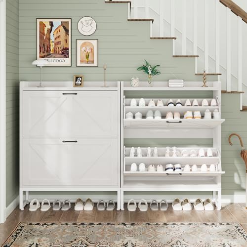 Shoe Cabinet, Shoe Storage Cabinet with 2 Flip Drawers & - Image 7