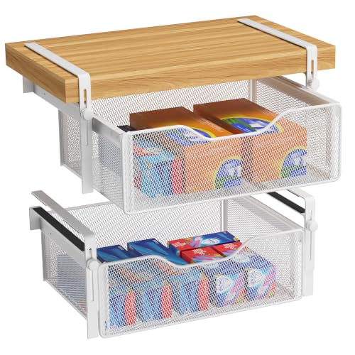 2Pack Under Shelf Basket Storage,Adjustable Hanging Arm,White - Image 2