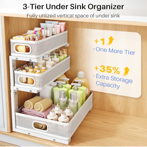 Under Sink Organizer, 3-Tier Thickened Metal Pull out - Image 4