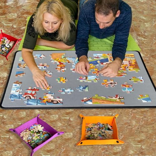 Folding Puzzle Board with 6 Sorting Trays and Felt | Home Organization - Image 3