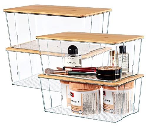Hudgan 4 Pack Clear Plastic Storage Bins with Bamboo Lids - Image 2