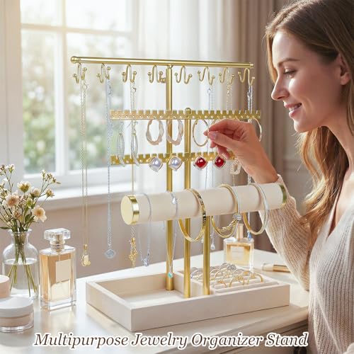 3 Tier Jewelry Organizer Stand with Ring Tray - Adju | Jewelry Organiz - Image 3