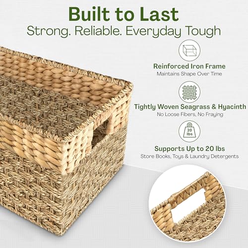 Large Wicker Storage Basket with Handles, Seagrass Hyacinth - Image 7