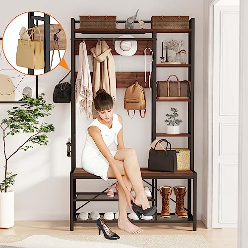 Hall Tree with Shoe Storage, 5-in-1 Reversible Entryway - Image 4