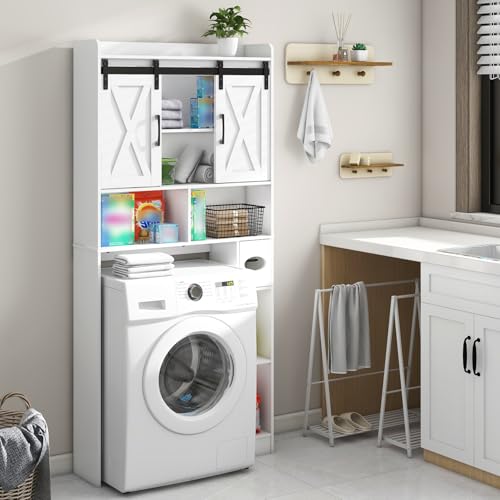 Vabches Over The Toilet Storage Cabinet with Sliding Doors, White - Image 6