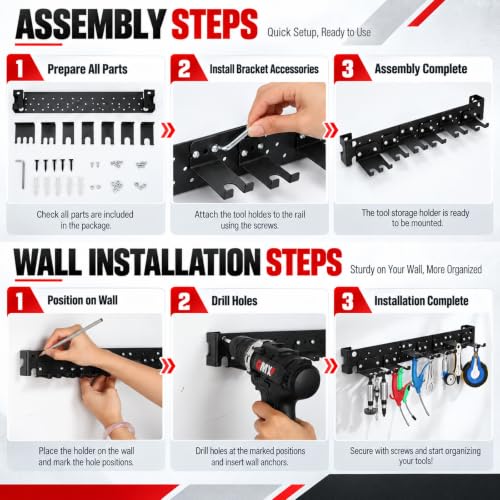 Black Air Tool Holder Wall Mount Pneumatic Rack Organizer - Image 5