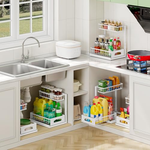 Under Sink Organizer, 2-Pack L-Shaped Metal Pull-Out Drawers - Image 7