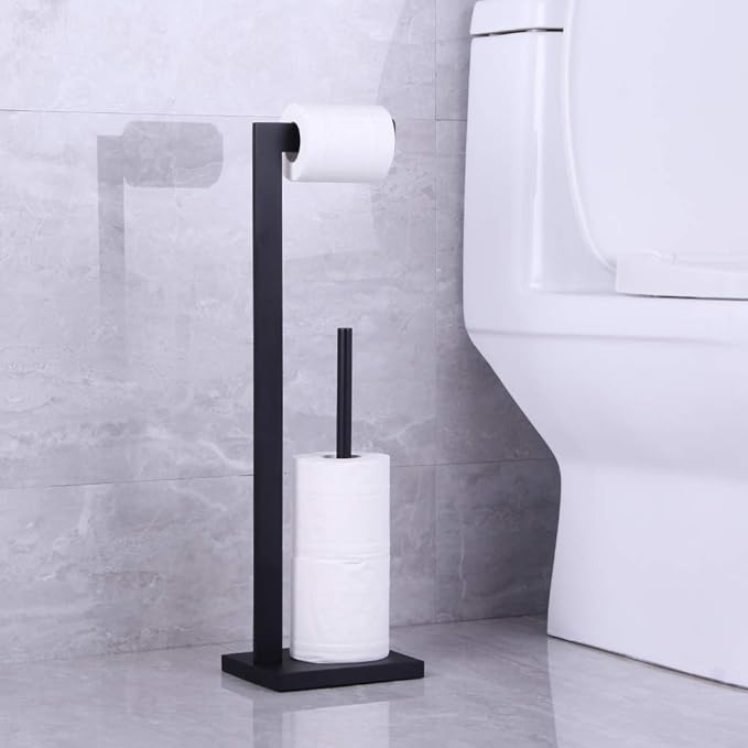 Matte Black Toilet Paper Holder Stand Toilet Paper Roll Holder with Shelf Reserve Free Standing Portable Tissue Storage Organization