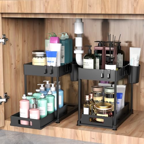 2 Pack Under Sink Organizer with Pull-Out Drawer, Black - Image 3