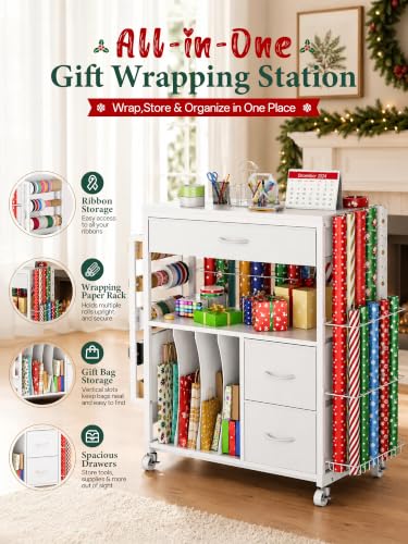 MAX Wrapping Paper Storage Cart, Up to 30 Rolls, White - Image 4