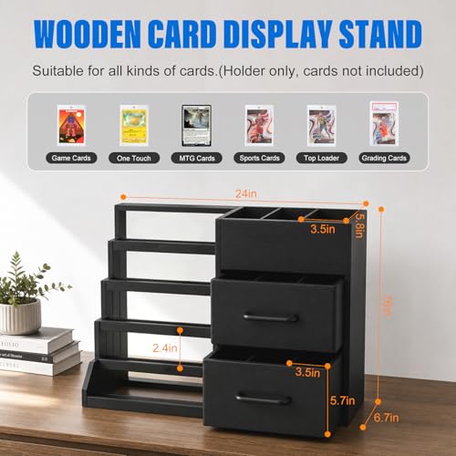 Trading Card Display Stand with 2 Fabric Drawers for Desk - Image 3