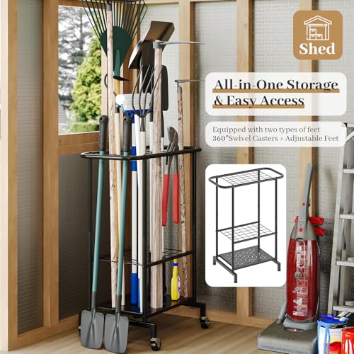 Garden Tool Organizer with Wheels, Heavy Duty Metal Garage - Image 4