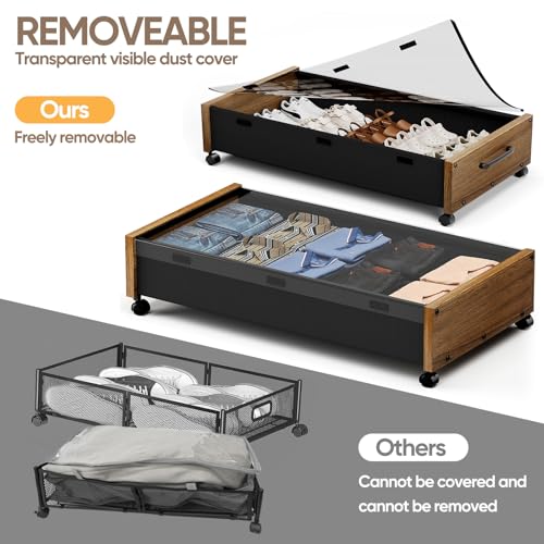 Wooden Under Bed Storage with Wheels, Rolling Under - Image 5