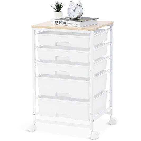 Rolling Cart with Drawers, 5 Drawers Utility Cart, Bright White - Image 1