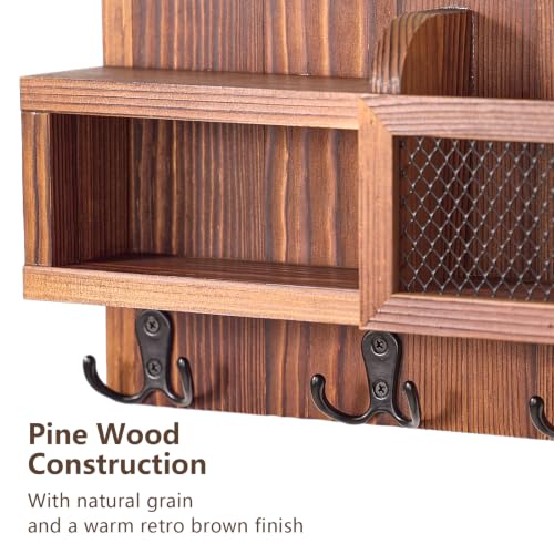 Key Holder Wall Mount with Mail Organizer and Shelf Rustic - Image 6