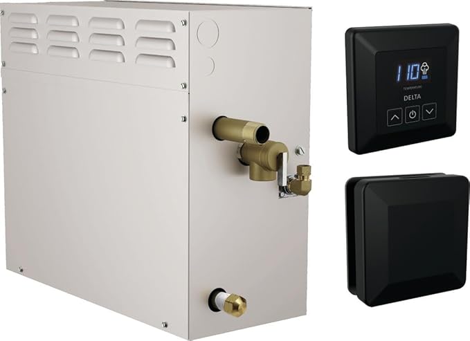 Delta Faucet SimpleSteam 12kW Steam System Kit Matte Black, Includes 12kW Steam System Generator, Square Digital System Control, Square Steam Head, Matte Black 5P-EST012-BL