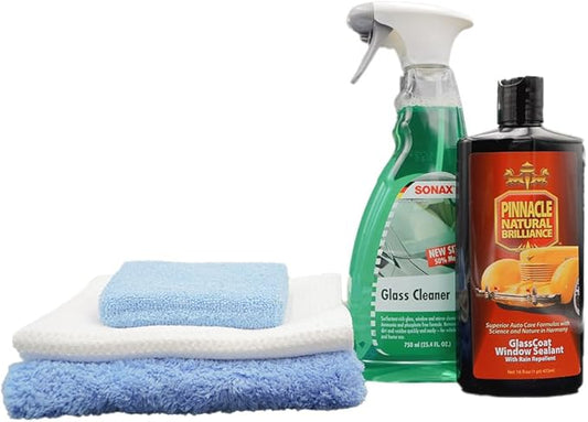 PBMG SONAX Pinnacle Glass Cleaner Combo | Complete Glass Cleaning Kit for Vehicles & Home | Streak-Free Shine on Windows, Mirrors, & Shower Doors | Professional-Grade, Easy to Use | SON-338400-AZBN