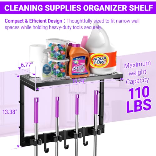 Heavy Duty Broom Holder Wall Mount, All-Metal Mop Rack - Image 3