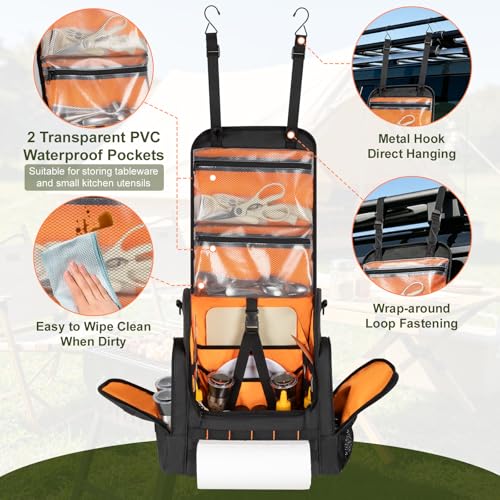 Large Camp Kitchen Organizer with Paper Towel Holder, Black - Image 5