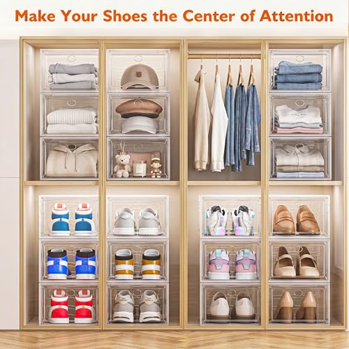 Sturdy Clear Shoe Organizer with Magnetic Door, Stackable Shoe - Image 7