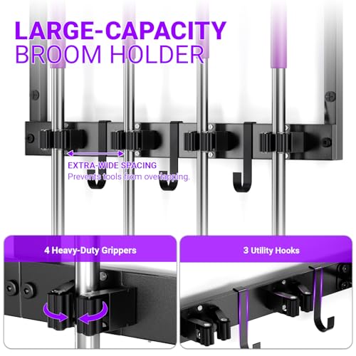 Heavy Duty Broom Holder Wall Mount, All-Metal Mop Rack - Image 4