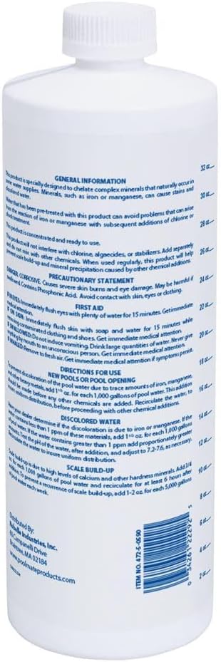 Pool Mate 1-Quart 12-Pack Premium Metal Out Stain and Mineral Inhibitor, Pool Metal Remover, Stain Remover, Made in USA