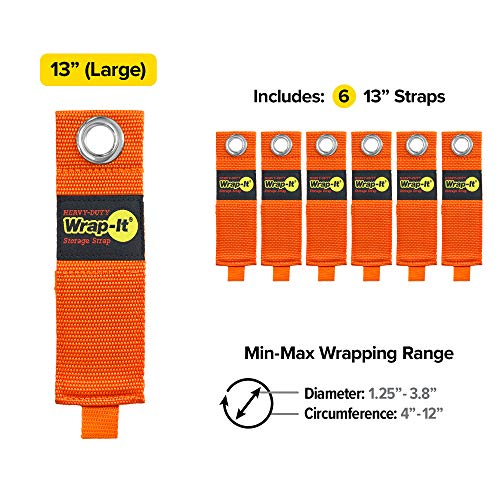Heavy-Duty Wrap-It Storage Straps - 13-inch (6-Pack) Blaze Orange - Image 5