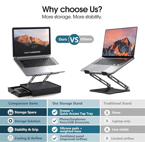 Laptop Stand with Storage Drawer, Heavy-Duty Metal Laptop Riser - Image 6