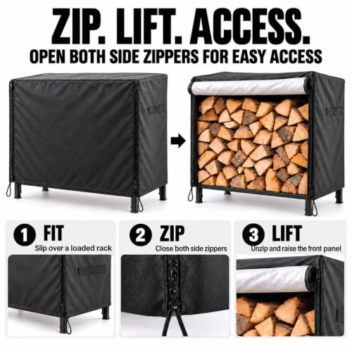 4ft Firewood Rack Cover Outdoor Waterproof 600D Oxford heavy-duty - Image 4