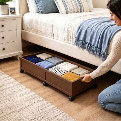 Bamboo Under Bed Storage Containers, Rolling Underbed - Image 3