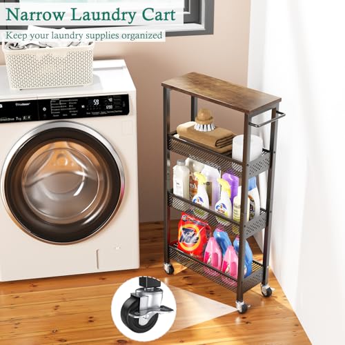 XYZLVSI Utility Slim Storage Cart, 4 Tier Kitchen Narrow Shelf - Image 5