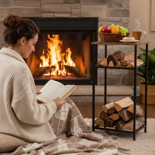 2-tier 32 Inch Firewood Rack Log Holder Indoor Outdoor, Black - Image 3
