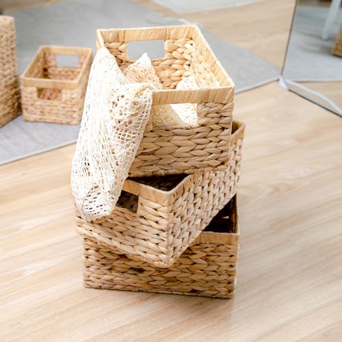 M4DECOR Set of 3 Rectangular Wicker Storage Baskets for Shelves - Image 6
