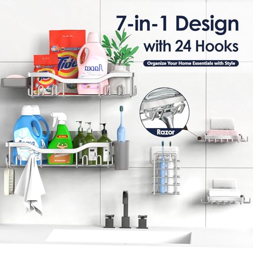 NESOMI Shower Caddy Adhesive Shower Organizer 7-Pack, Rustproof - Image 5