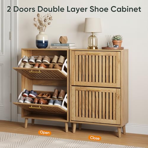 Shoe Cabinet with 2 Flip Slatted Drawers, Farmhouse Slim - Image 7