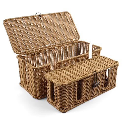 2 Pack Rattan Cable Management Box, Large Cord Organ | All Products - Image 1