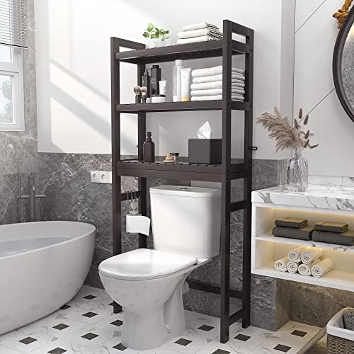 Over The Toilet Storage, 3-Tier Bamboo Bathroom Shelf, Espresso - Image 5