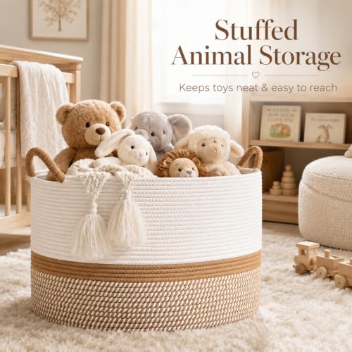 KAKAMAY Large Blanket Basket with Handles, Storage Basket - Image 4