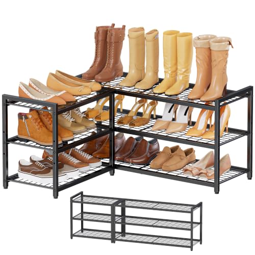 3-Tier Shoe Rack for Closet, L-Shape Metal Shelf Holds 18 Pairs - Image 2
