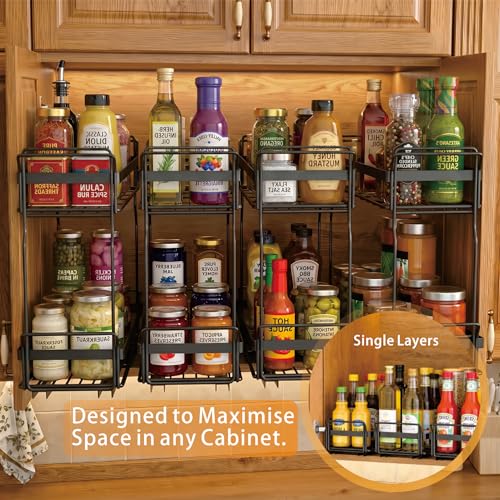 2 Pack Pull Out Spice Rack Organizer for Inside Kitchen Cabinets - Image 3