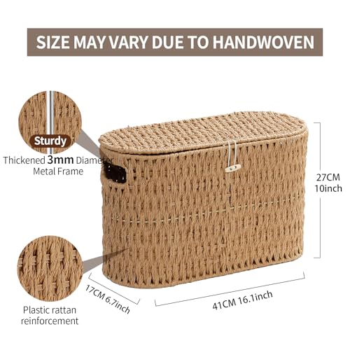Toilet Paper Storage Basket with Lid, Paper Rope Wicker - Image 4