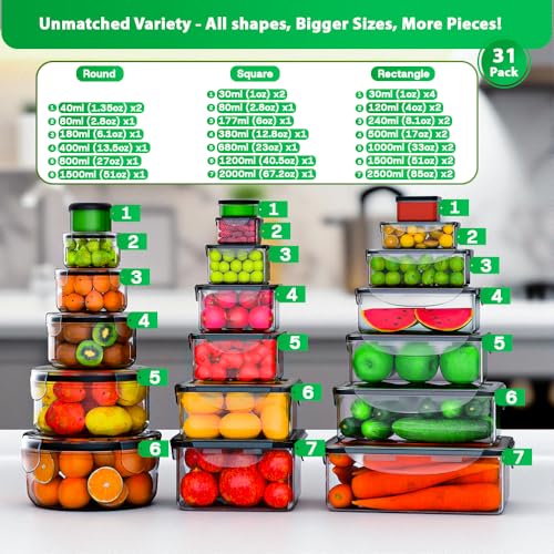 62 Pcs Large Food Storage Containers with Lids Airtight,Total - Image 3