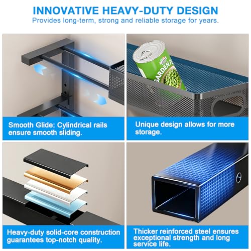 Under Sink Organizer,3-Tier Thickened Metal Pull out Cabinet OrganizerShelf